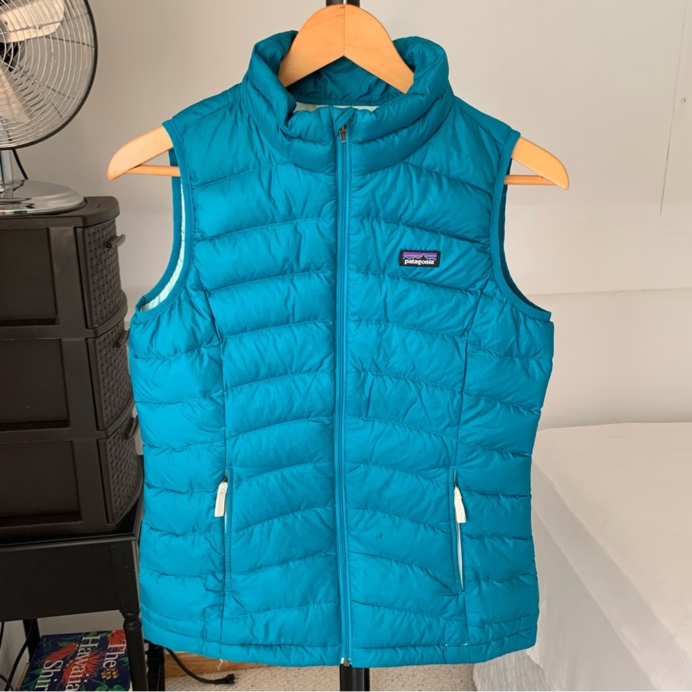 Patagonia Down Sweater Puffer Vest Girl’s Kids XL 14 Blue Nano Winter Fall